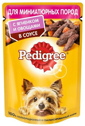 Корм для взрослых собак миниатюрных пород Pedigree с ягнёнком и овощами в соусе
