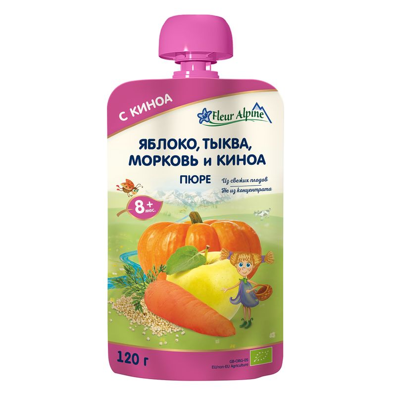 

Пюре Fleur Alpine Organic яблоко, тыква, морковь и киноа с 8 месяцев 120 г