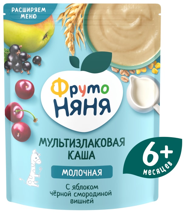 Каша ФрутоНяня многозерновая молочная с вишней, черной смородиной и яблоком с 6 месяцев 200 г