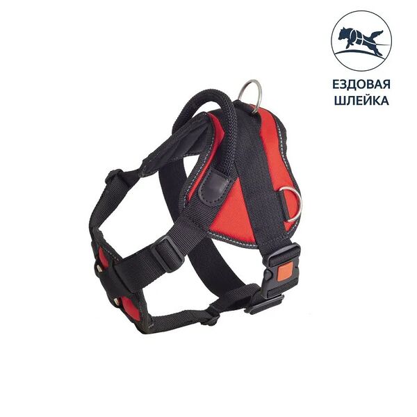 Шлейка нейлоновая с грудью и застежкой-фастексом с блокировкой М (шея: 60-70см, грудь: 70-90см), красная