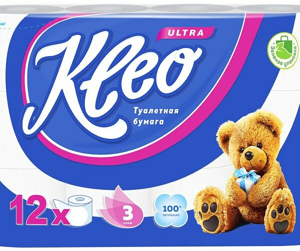 Туалетная бумага Kleo Ultra 3 слоя 12 рулонов