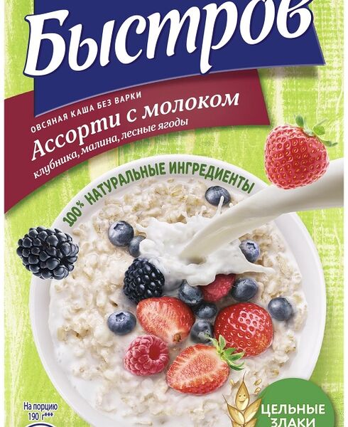 Каша овсяная Быстров Пребио Ассорти Без варки с молоком, 240г