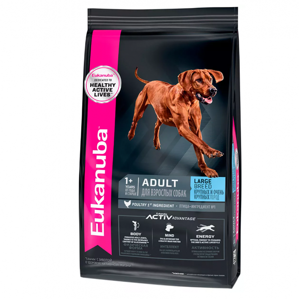 Adult Large Breed корм Eukanuba для собак крупных и очень крупных пород старше 1 года, с курицей, 15 кг