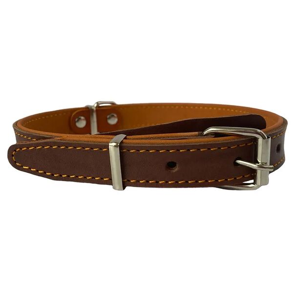 Ошейник №25 трехслойный премиум с полукольцом коричневый, натуральная кожа 25 ммх43-52 см  GLOGIN FRAIS
