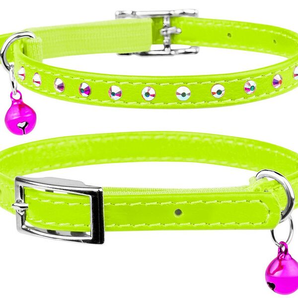 Collar ошейник Waudog Glamour с резинкой и стразами для кошек 22-30 см., Салатовый