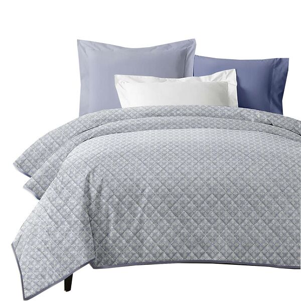 Покрывало стеганное Melissa Витраж синий лед, 200х220 см, двустороннее, микрошелк