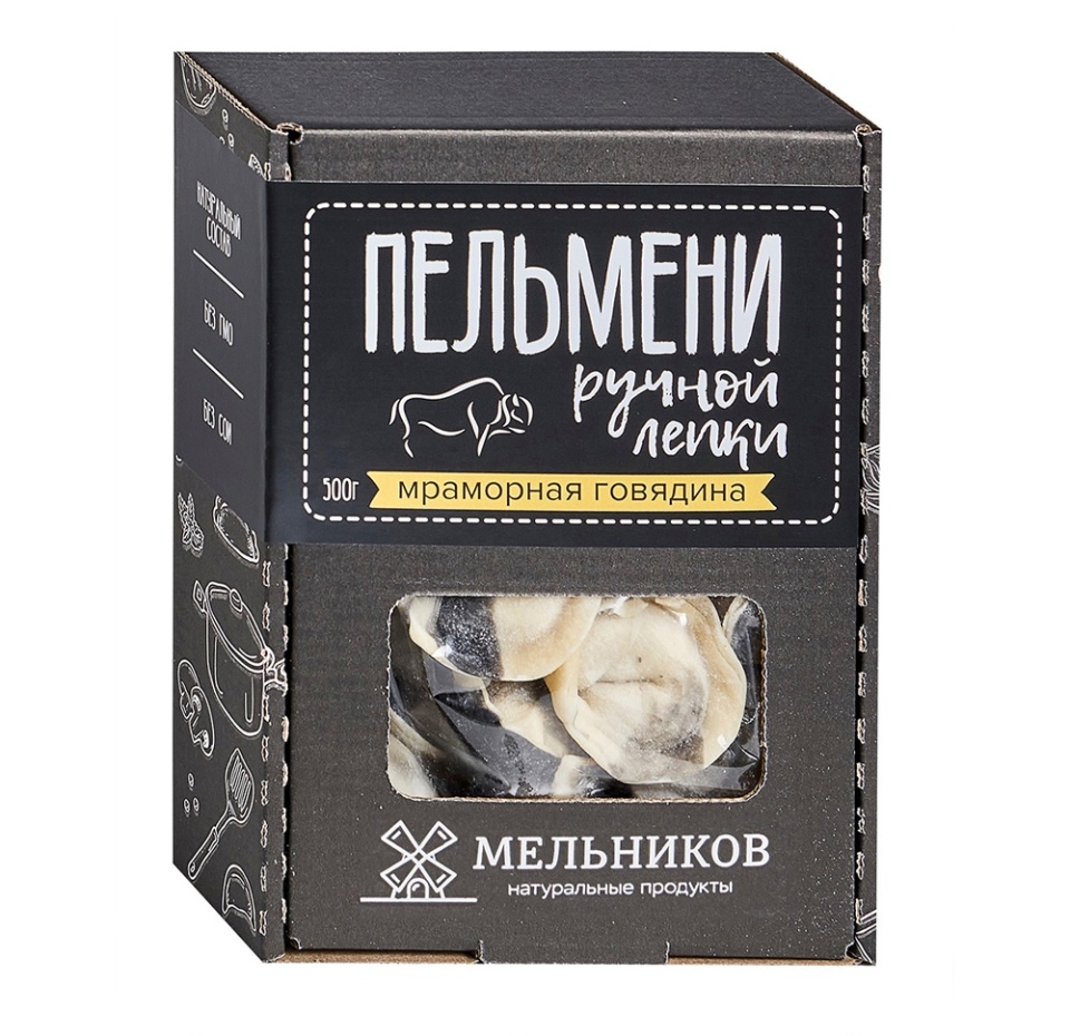 

Пельмени Мельников Мраморная говядина черные 500 г