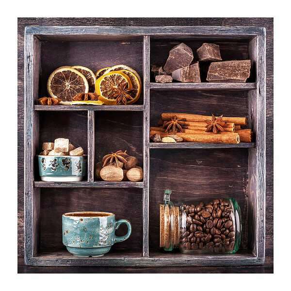 Картина на стекле Полка с кофе, 30х30 см