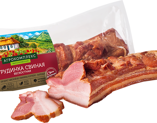 Грудинка свиная Агрокомплекс варено-копченая, вес