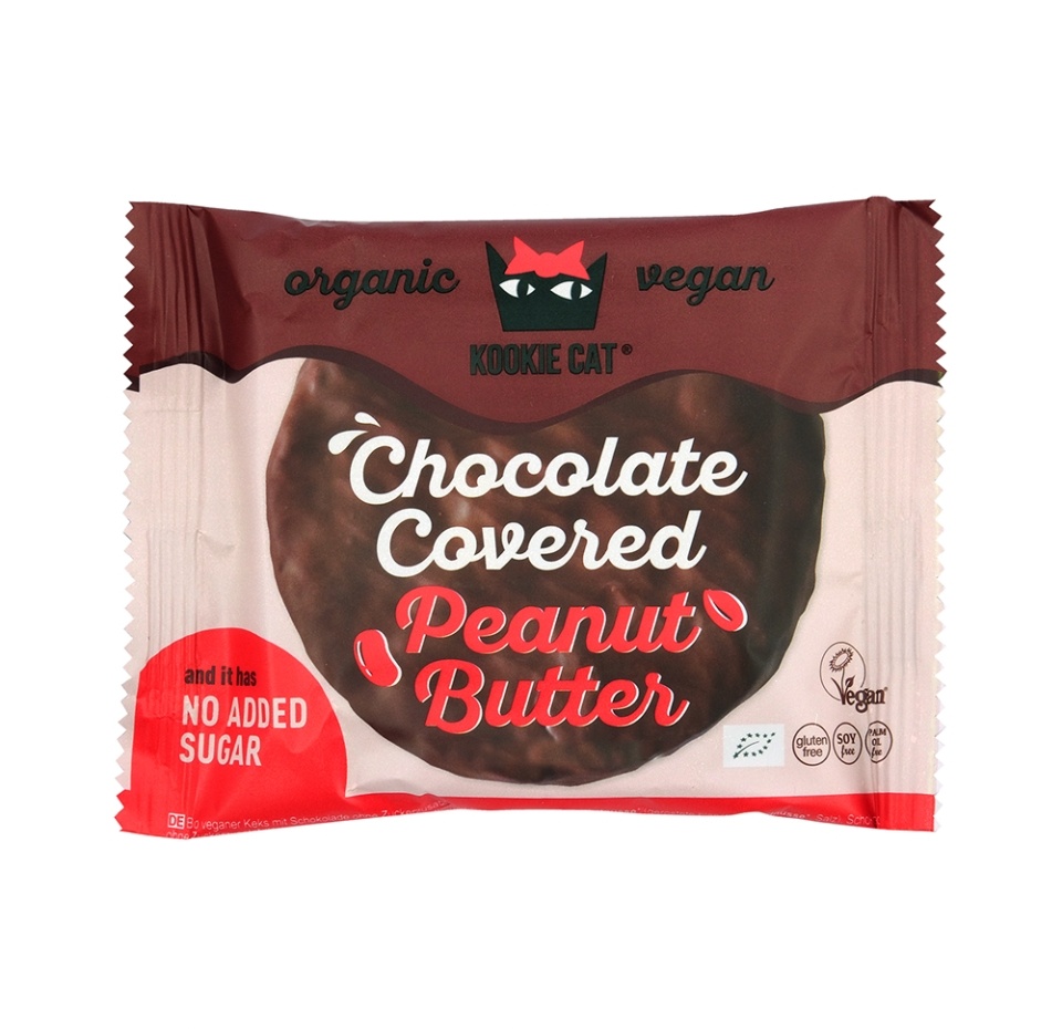 

Печенье безглютеновое Kookie cat с арахисовым маслом покрытое шоколадом без сахара, веган 50 г