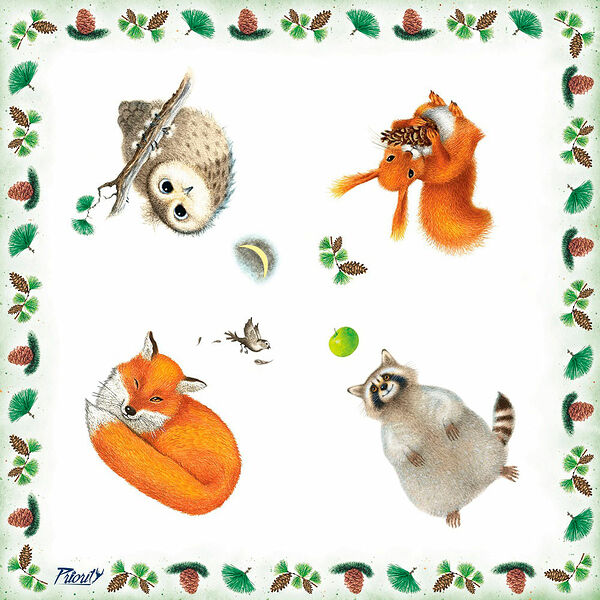 Салфетки бумажные Priority Зверюшки 3 слоя, 33х33 см, 20 шт.