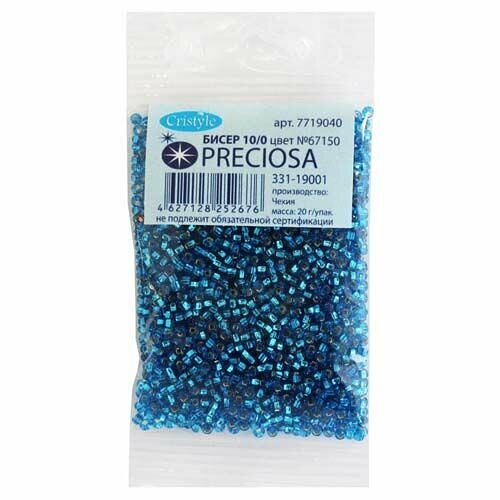 (67150) 331-19001-10/0 Бисер прозрачный с сереб. центр. 10/0, круг.отв., 20гр Preciosa,упак