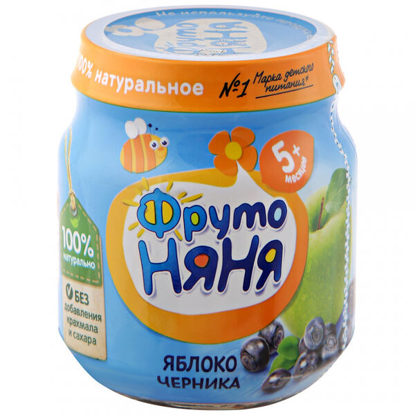 Фруктовое пюре Фрутоняня Черника-яблоко, с 5 месяцев