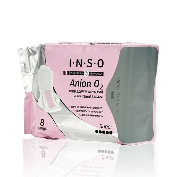 Женские прокладки Inso Anion O2 Super с аниноновым слоем 8 шт.