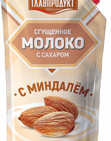 Молоко сгущённое Главпродукт С миндалём сахар-миндаль 3.7%, 270г
