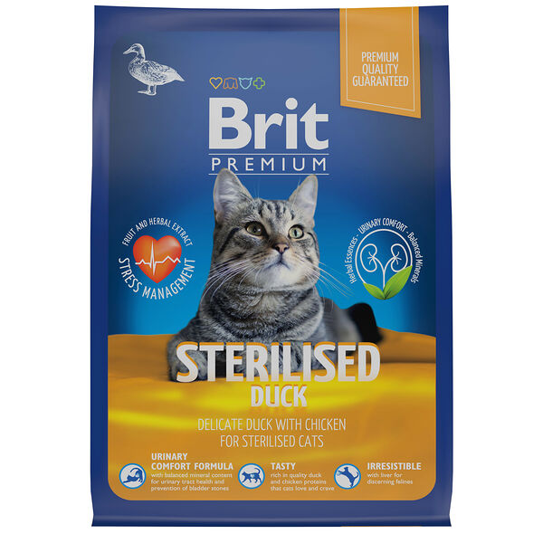 Brit Premium Cat Sterilised для стерилизованных кошек и кастрированных котов Утка