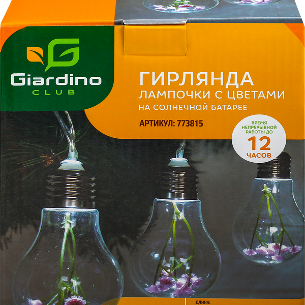 Гирлянда садовая на солнечной батарее Giardino Club 2м, лампочки с цветами 10хLED, Арт. 773815