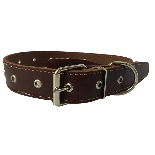 Ошейник Glogin Frais универсальный, без украшений Коричневый натуральная кожа 35мм х 26-65см