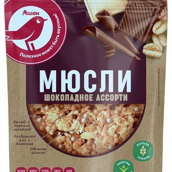 Мюсли-кранчи Ашан Красная птица с шоколадом