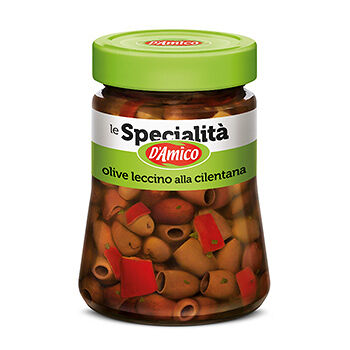 Оливки D'Amico зеленые без косточки Леччино Алла Чилентана в масле со специями 270г, Италия