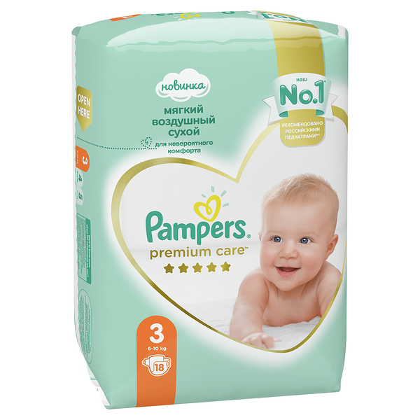 PAMPERS Подгузники Premium Care Midi (6-10 кг) Упаковка 18 small вес 18