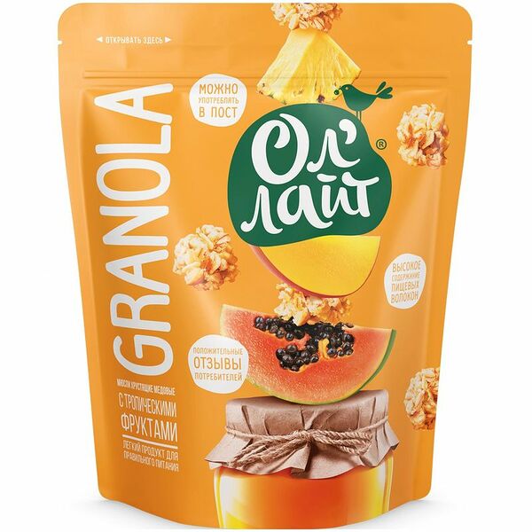 Гранола медовая Ол'Лайт с тропическими фруктами