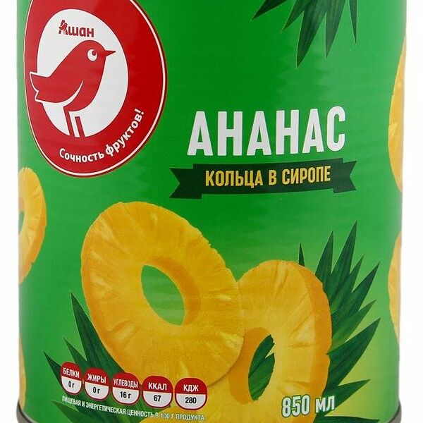 Ананасы консервированные Ашан Красная птица кольца в сиропе