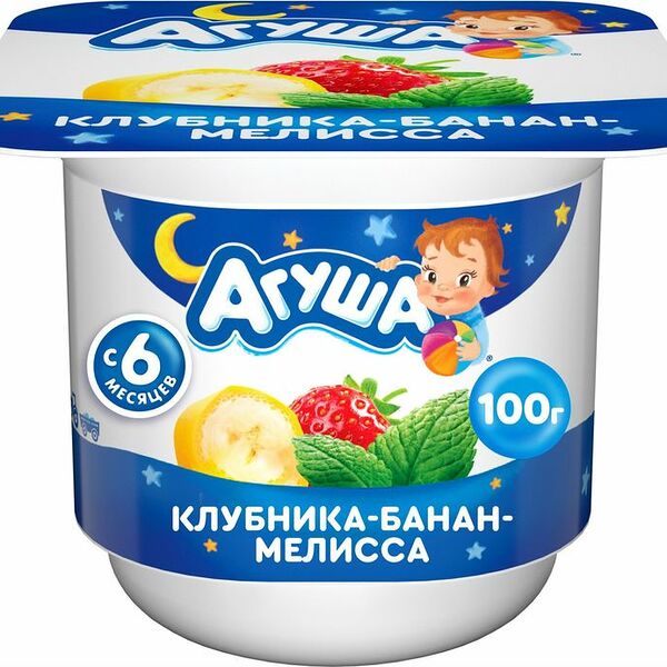 Творог Агуша Засыпайка клубника-банан-мелисса 3.8% с 6 мес. 100г