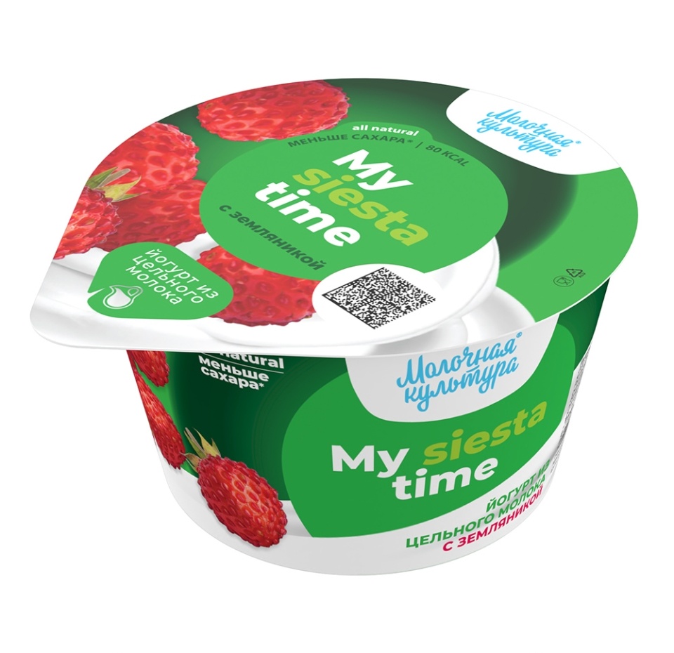 

Йогурт Молочная культура из цельного молока с земляникой 2.7–3.5%, My siesta time 130 г