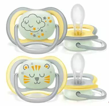 Пустышка силиконовая ночная Ultra Air декор Тигр/Тучка 18 мес+ уп 2 шт