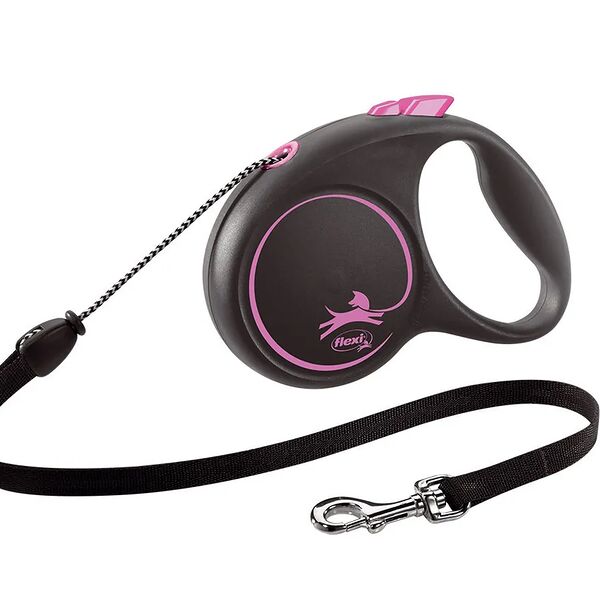 Рулетка FLEXI Black Design М ТРОС для собак до 20 кг 5м, розовый 