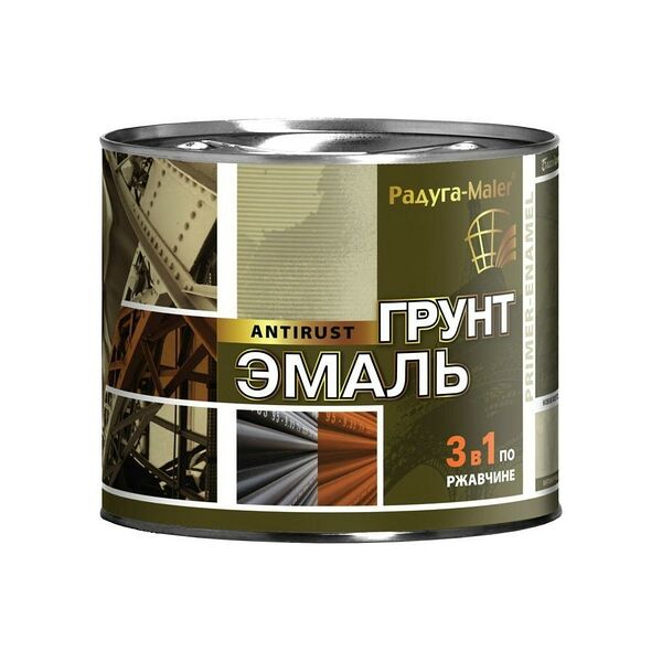 Грунт-эмаль Радуга 3в1 по ржавчине, черная, 1,9 кг