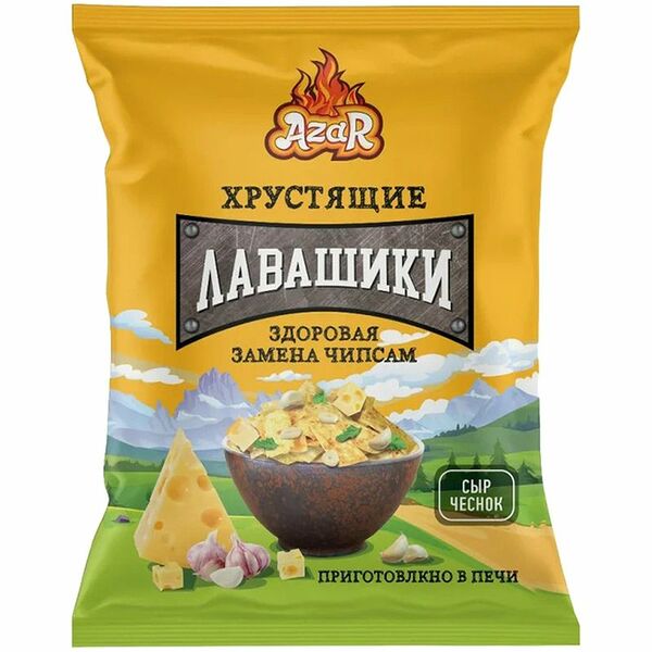 Лавашики Azar хрустящие со вкусом и ароматом сыр с чесноком, 90г