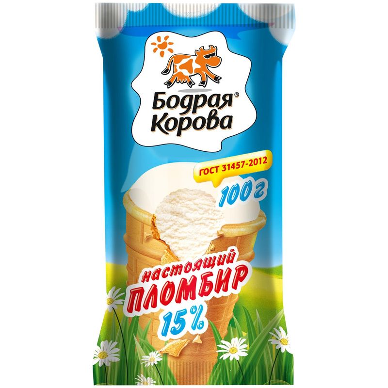 

Мороженое Бодрая Корова пломбир в вафельном стаканчике