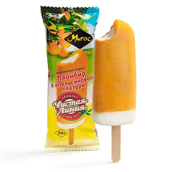 Мороженое пломбир эскимо Чистая Линия в апельсиновой глазури 12% 70 г