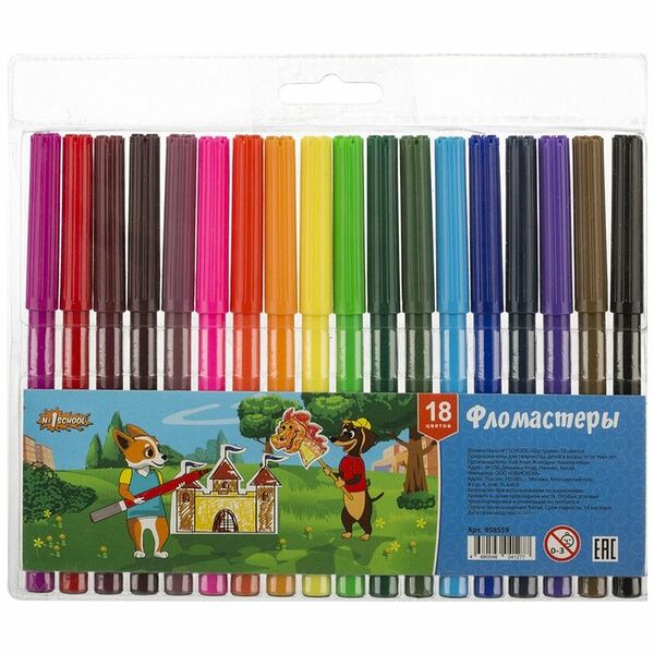 Фломастеры №1 School Шустрики 18 цветов