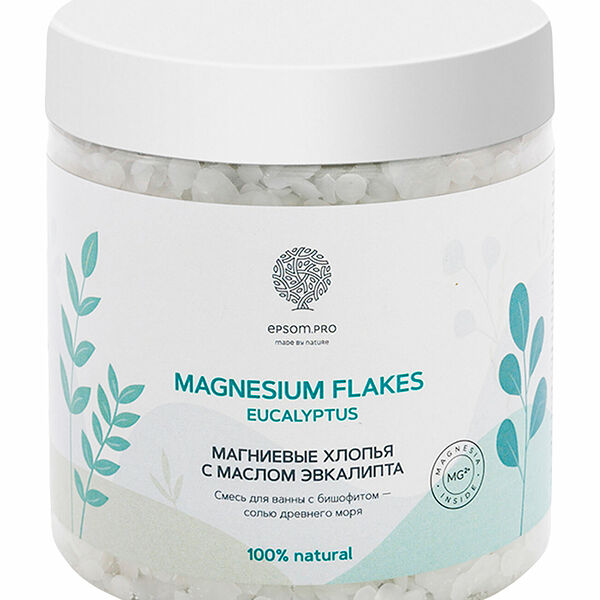 Магниевые хлопья для ванны Epsom.pro с маслом эвкалипта Magnesium flakes Eucalyptus 400 г