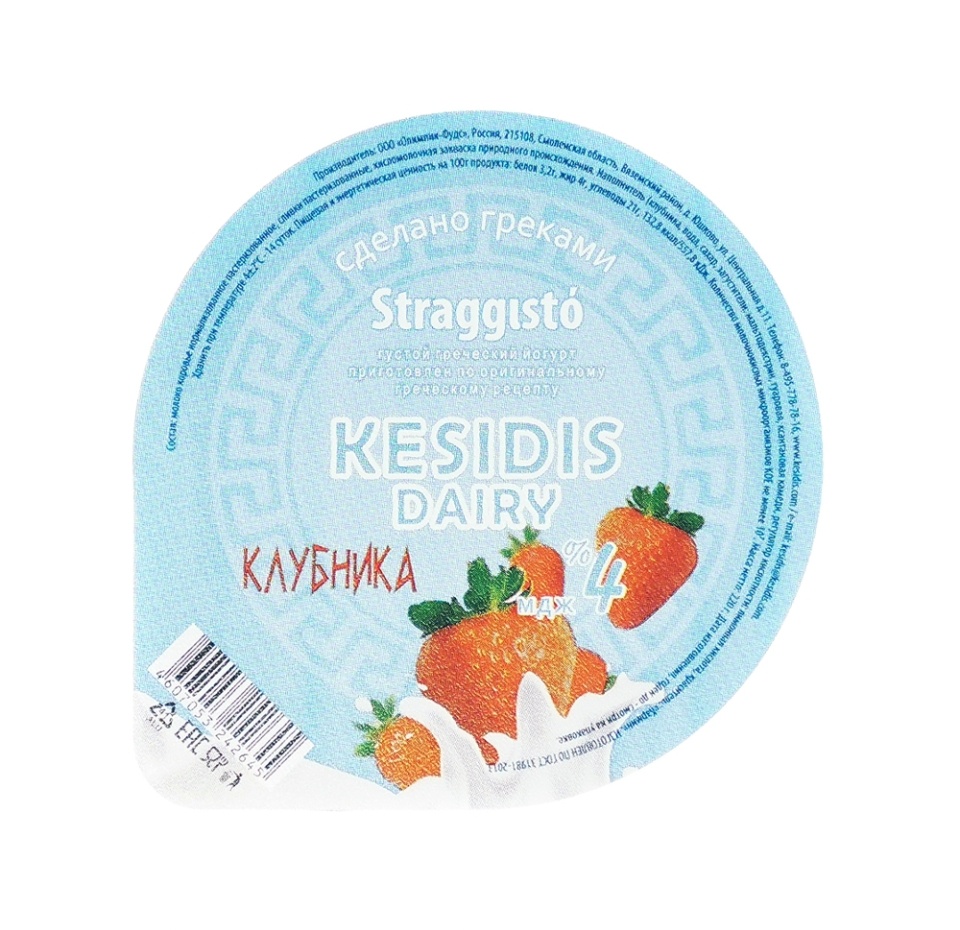 

Йогурт Kesidis Dairy Straggisto по-гречески густой с клубникой 4 % 220 г