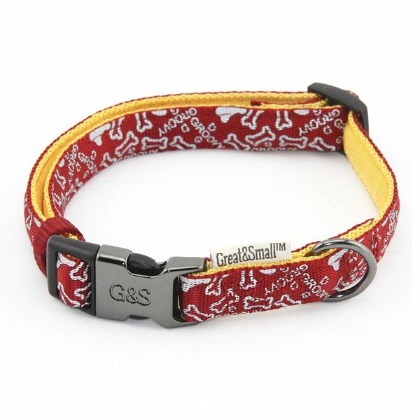 Ошейник для собак Great&Small с принтом косточки 15х300-450мм нейлон красный