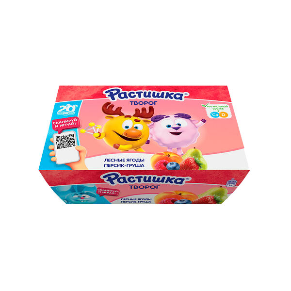 Творог РАСТИШКА жир. 3.5% лес ягода, персик и груша обогащенный вит D вес 270г DANONE