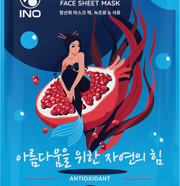 Маска тканевая INO Зеленые водоросли и гранат антиоксидантная 25 мл