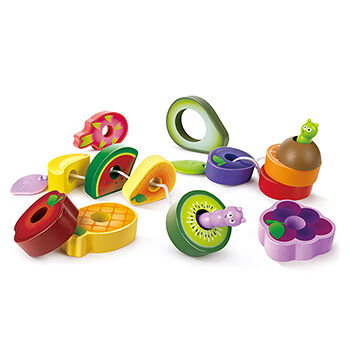 Игрушка-шнуровка для детей «Весёлые гусеницы» деревянная 1.5+, Hape, 15 элементов, Швейцария