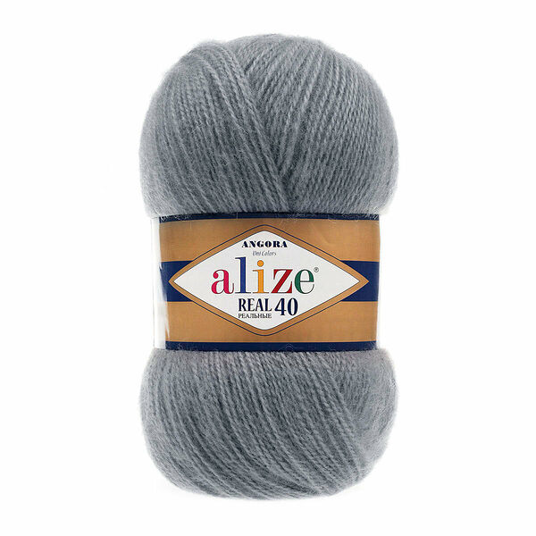 Пряжа ALIZE 'Angora real 40' 100 гр. (40% шерсть, 60% акрил)(87 средне-серый)