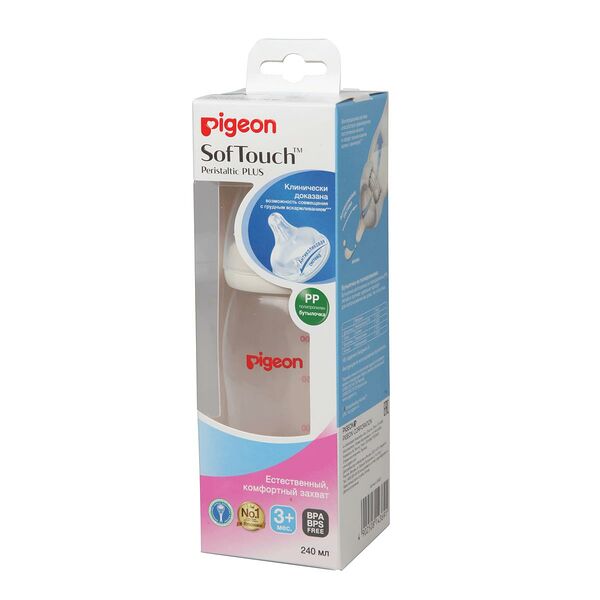 Бутылочка для кормления Pigeon Softouch Peristaltic plus с 3 месяцев 240 мл 