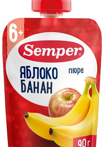 Пюре Semper Яблоко банан с 6 месяцев 90г