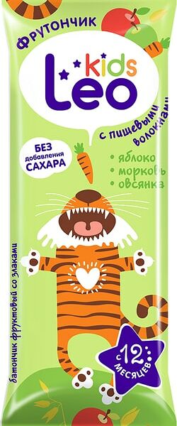 Батончик фруктовый Леовит Злаки-Яблоко-Морковь-Овсянка 20г