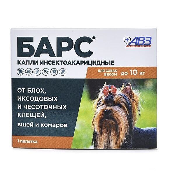 Капли Барс инсектоакарицидные для собак до 10 кг 0.67 мл