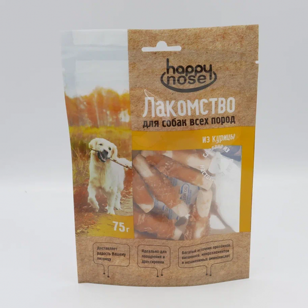 Лакомство для собак HAPPY NOSE хрустящая палочка с курицей, 75 г