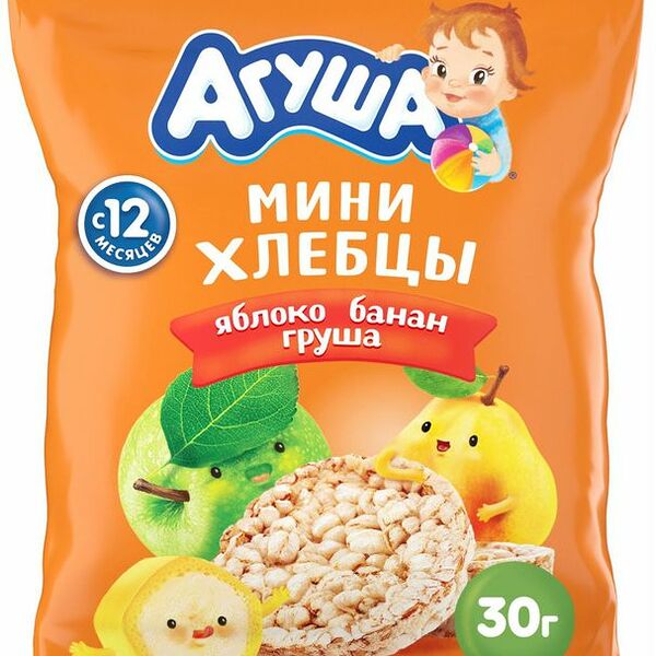 Хлебцы Агуша Яблоко-Банан-Груша мультизлаковые мини 30г