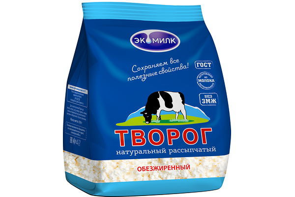 Творог Экомилк обезжиренный натуральный рассыпчатый 0.5%